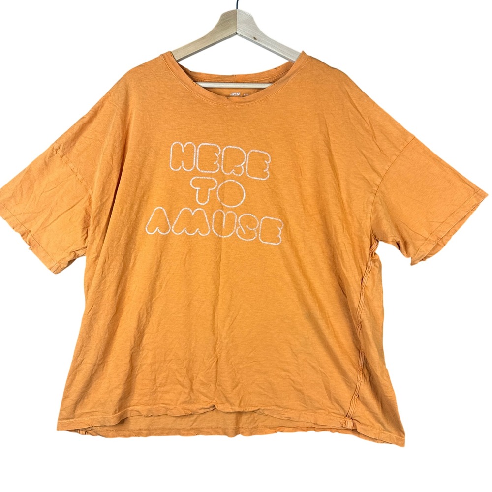 Aerie Here To Amuse Oversized Graphic T-Shirt Orange Distressed  XL Made Worn